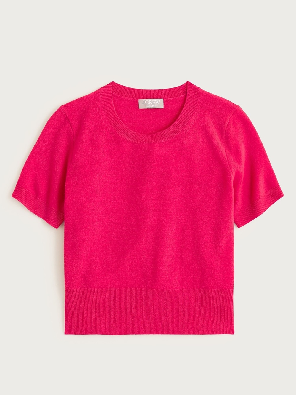 J. Crew Hot Pink Short Sleeve Shrunken Tee Shirt 100% Cashmere